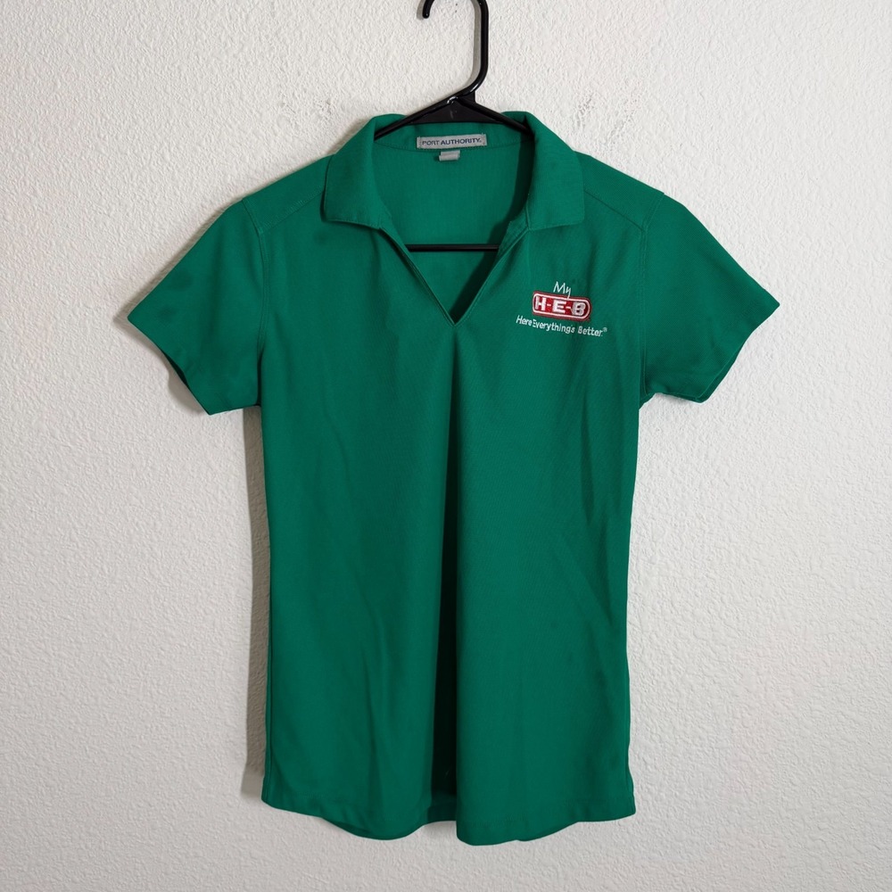 Port Authority Polo Shirt Women Green X Small Here Everything's Better Logo Golf